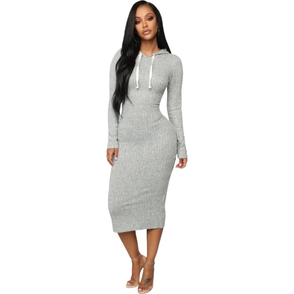 FASHION NOVA Play By Play Hoodie Dress - Heather Grey SZ L